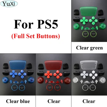 Замена YuXi D-pad R1 L1 R2 L2 Триггеры Общие опции Прозрачный Полный Набор Кнопок + Акцентные кольца для контроллера PS5