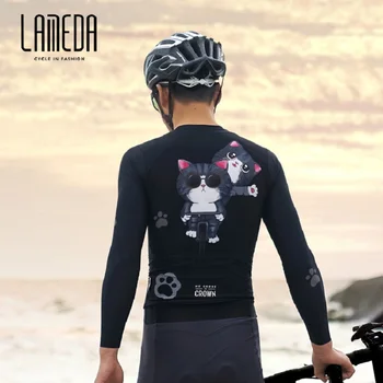 Мужская велосипедная майка Lameda, Весенняя дышащая быстросохнущая велосипедная одежда с длинным рукавом, MTB Велосипедная одежда с карманами, черный