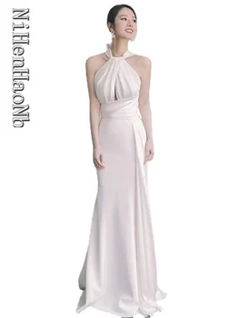 Свадебное платье для женщин, Сексуальное Свадебное платье с открытой спиной, Белое атласное платье в корейском стиле, Элегантные Макси Платья для выпускного вечера