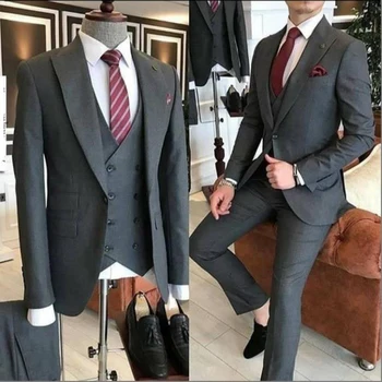 Новое поступление, комплект из 3 предметов, деловые мужские костюмы 2021, приталенный верх с лацканами на одной пуговице, сшитый на заказ Terno Masculino (куртка + брюки + жилет).