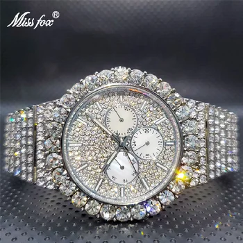Новые наручные часы Ice Out Серебристого цвета с муассанитом, известный бренд Chronograph, Роскошные мужские часы Geneva Высокого качества Оптом