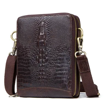 Модная Мужская Кожаная сумка-мессенджер из крокодиловой кожи, сумка через плечо, мини-сумка для мобильного телефона, мужская сумка